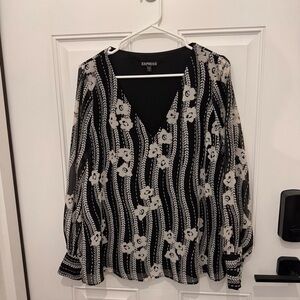 Express Black and Cream Floral Blouse